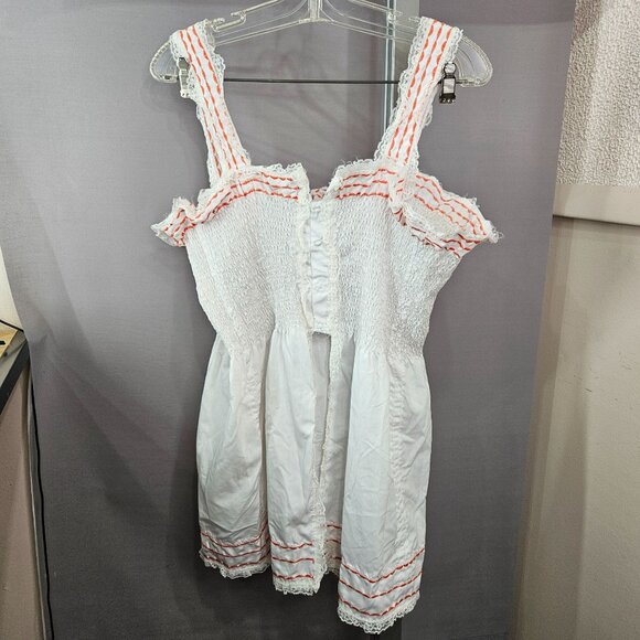 Smocked Sleeveless Tank Top Women White Ruffled Straps Button Open Back Closure - Picture 2 of 10